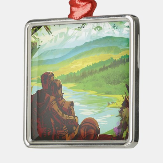 Retro Space Travel Poster-Een Aarde Wetenschap Mis Metalen Ornament (Links)