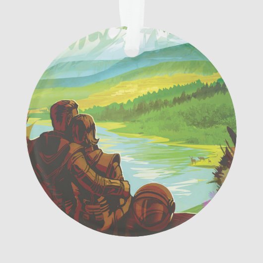 Retro Space Travel Poster-Een Aarde Wetenschap Mis Ornament (achterkant)