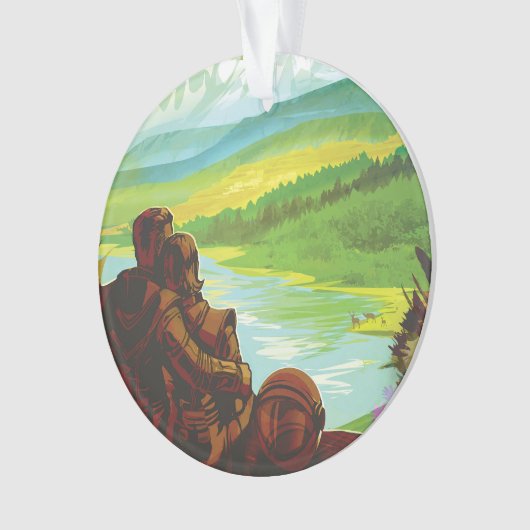 Retro Space Travel Poster-Een Aarde Wetenschap Mis Ornament (voorkant)