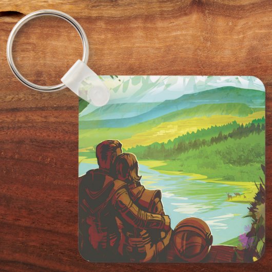 Retro Space Travel Poster-Een Aarde Wetenschap Mis Sleutelhanger (Voorkant)