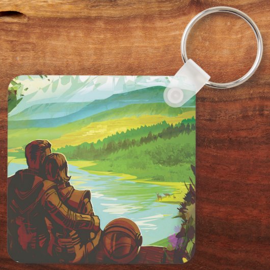 Retro Space Travel Poster-Een Aarde Wetenschap Mis Sleutelhanger (Achterkant)