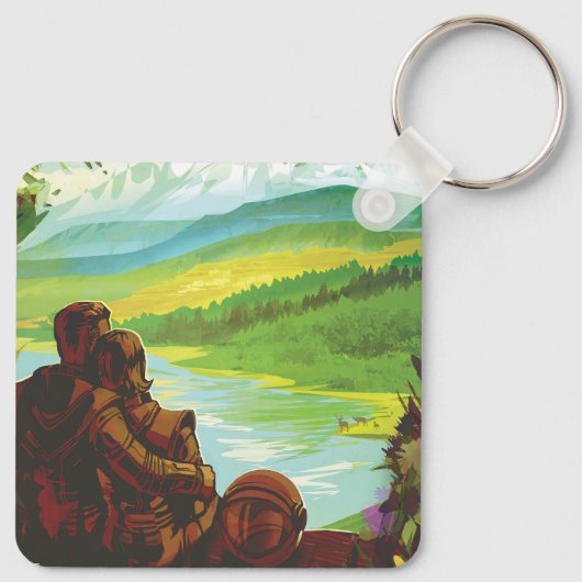 Retro Space Travel Poster-Een Aarde Wetenschap Mis Sleutelhanger (Achterkant)