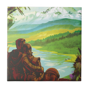 Retro Space Travel Poster-Een Aarde Wetenschap Mis Tegeltje