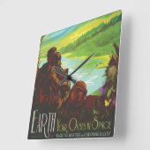 Retro Space Travel Poster-Een Aarde Wetenschap Mis Vierkante Klok (Hoek)