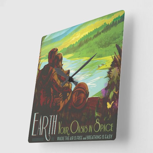 Retro Space Travel Poster-Een Aarde Wetenschap Mis Vierkante Klok (Hoek)