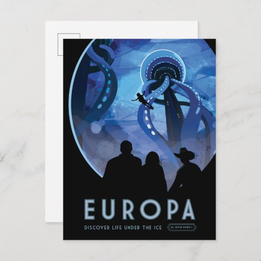 Retro Space Travel Poster - Jupiter's Moon Europa. Briefkaart (Voorkant / Achterkant)