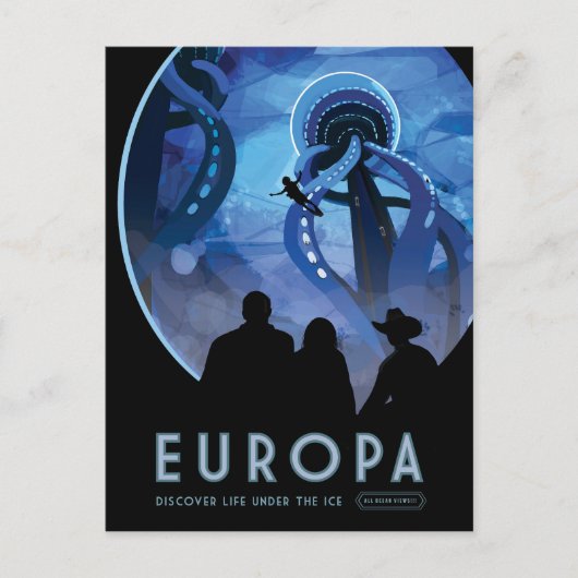 Retro Space Travel Poster - Jupiter's Moon Europa. Briefkaart (Voorkant)
