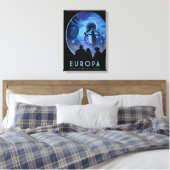 Retro Space Travel Poster - Jupiter's Moon Europa. Canvas Afdruk (Insitu (Slaapkamer))
