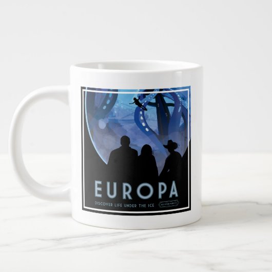 Retro Space Travel Poster - Jupiter's Moon Europa. Grote Koffiekop (Links)