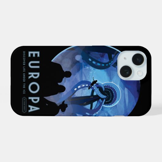Retro Space Travel Poster - Jupiter's Moon Europa. iPhone 15 Case (Achterkant horizontaal)