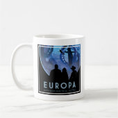 Retro Space Travel Poster - Jupiter's Moon Europa. Koffiemok (Links)