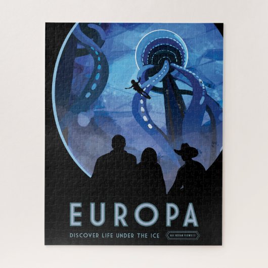 Retro Space Travel Poster - Jupiter's Moon Europa. Legpuzzel (Verticaal)