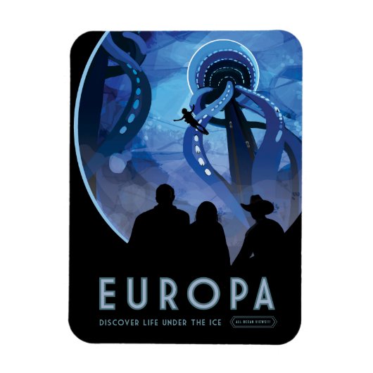 Retro Space Travel Poster - Jupiter's Moon Europa. Magneet (Verticaal)