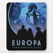 Retro Space Travel Poster - Jupiter's Moon Europa. Muismat (Voorkant)