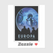 Retro Space Travel Poster - Jupiter's Moon Europa. Sticker (Vel)
