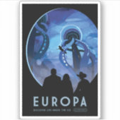 Retro Space Travel Poster - Jupiter's Moon Europa. Sticker (Voorkant)