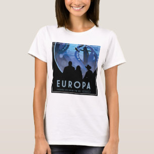 Retro Space Travel Poster - Jupiter's Moon Europa. T-shirt