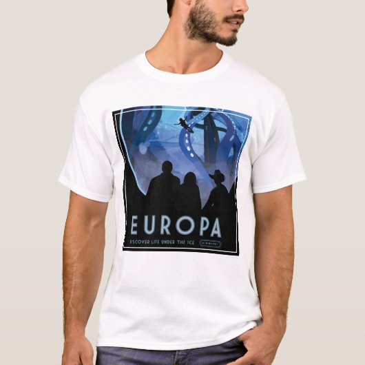 Retro Space Travel Poster - Jupiter's Moon Europa. T-shirt (Voorkant)
