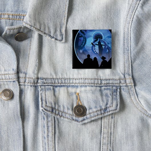 Retro Space Travel Poster - Jupiter's Moon Europa. Vierkante Button 5,1 Cm (In situ)