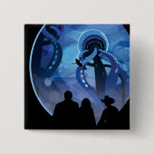 Retro Space Travel Poster - Jupiter's Moon Europa. Vierkante Button 5,1 Cm (Voorkant)