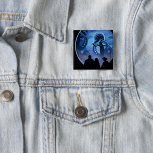 Retro Space Travel Poster - Jupiter's Moon Europa. Vierkante Button 5,1 Cm