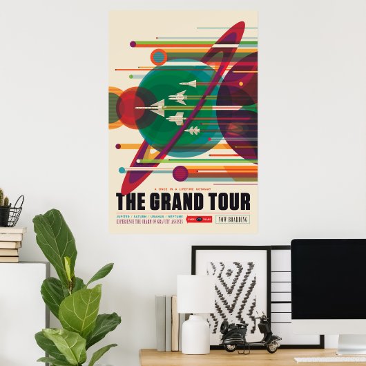 Retro Space Travel Poster - Zonnestelsel Grand Tou (Thuiskantoor)