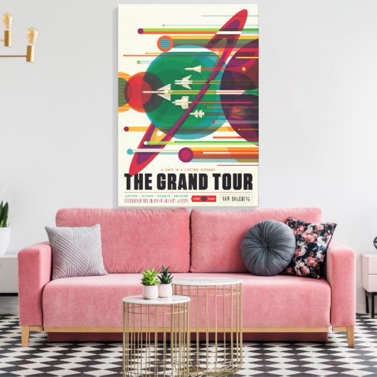 Retro Space Travel Poster - Zonnestelsel Grand Tou Canvas Afdruk (Insitu (Woonkamer))