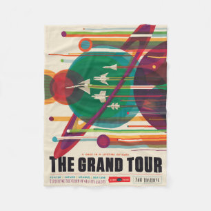 Retro Space Travel Poster - Zonnestelsel Grand Tou Fleece Deken