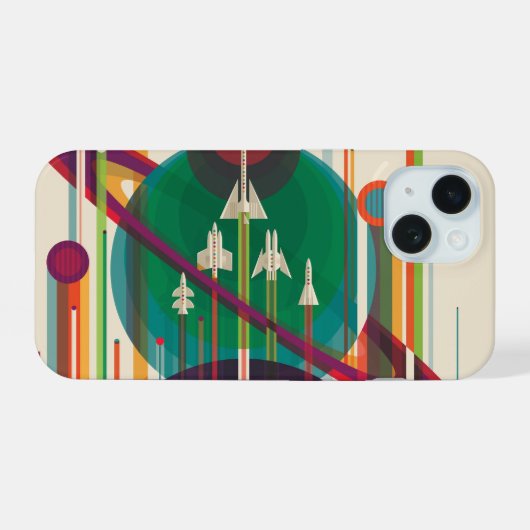 Retro Space Travel Poster - Zonnestelsel Grand Tou iPhone 15 Case (Achterkant horizontaal)