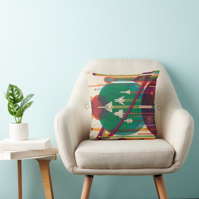 Retro Space Travel Poster - Zonnestelsel Grand Tou Kussen (Stoel)