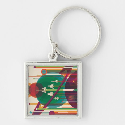 Retro Space Travel Poster - Zonnestelsel Grand Tou Sleutelhanger (Voorkant)