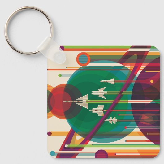 Retro Space Travel Poster - Zonnestelsel Grand Tou Sleutelhanger (Voorkant)
