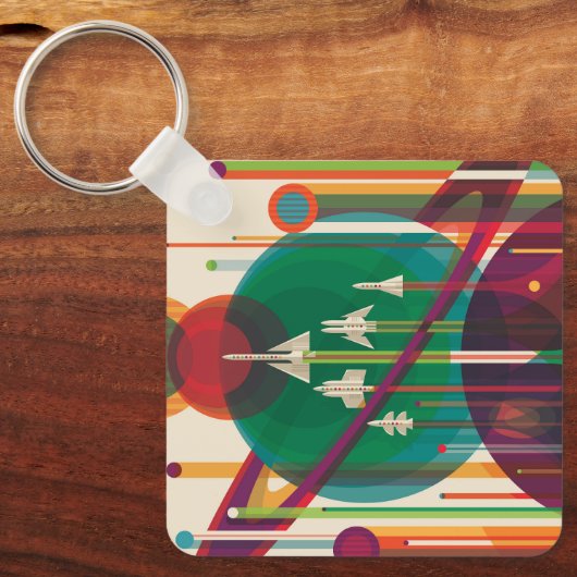 Retro Space Travel Poster - Zonnestelsel Grand Tou Sleutelhanger (Voorkant)