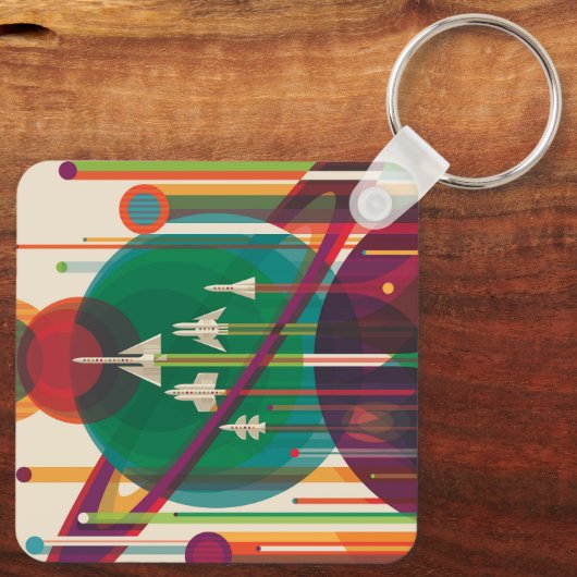 Retro Space Travel Poster - Zonnestelsel Grand Tou Sleutelhanger (Achterkant)