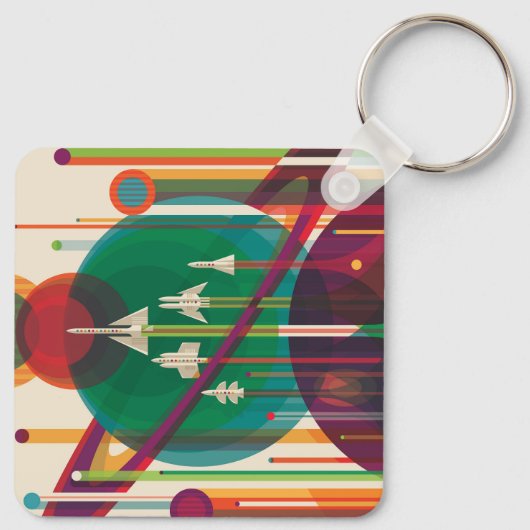 Retro Space Travel Poster - Zonnestelsel Grand Tou Sleutelhanger (Achterkant)