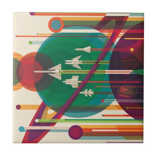 Retro Space Travel Poster - Zonnestelsel Grand Tou Tegeltje (Voorkant)