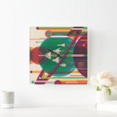 Retro Space Travel Poster - Zonnestelsel Grand Tou Vierkante Klok (Huis)