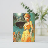Retro Space Vrouw Briefkaart (Staand voorkant)