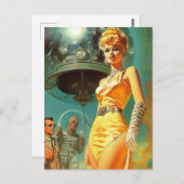 Retro Space Vrouw Briefkaart (Voorkant / Achterkant)