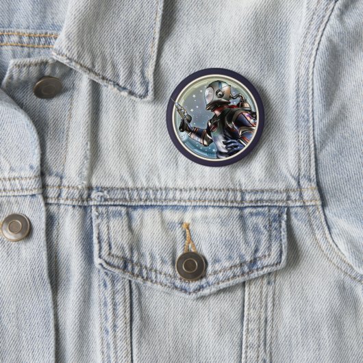 Retro Spaceman Round Button (In situ)