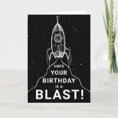 Retro Spaceship Black and White Birthday Kaart (Voorkant)