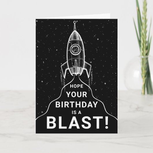 Retro Spaceship Black and White Birthday Kaart (Voorkant)