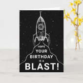 Retro Spaceship Black and White Birthday Kaart (Gele Bloem)