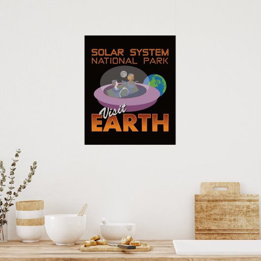 Retro Spaceship flying Saucer Funny Space Travel V Poster (Keuken)