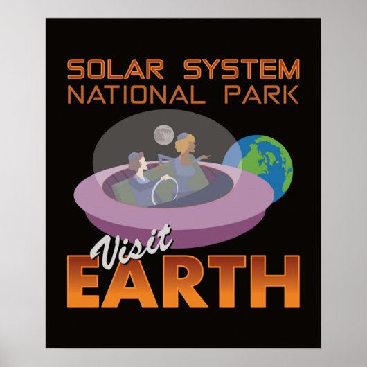 Retro Spaceship flying Saucer Funny Space Travel V Poster (Voorkant)