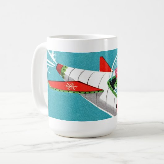 Retro Spaceship Santa Kerstmis Mok (volledige omhu (Voorkant links)