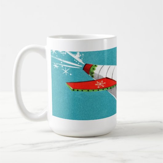 Retro Spaceship Santa Kerstmis Mok (volledige omhu (Links)
