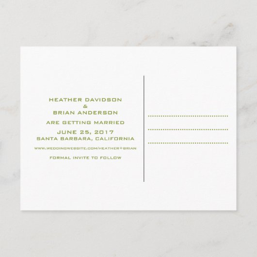 Retro sparen het Briefkaart van de Datum, Olive Gr (Achterkant)