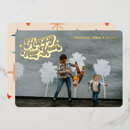 Retro Sparkle Gelukkig Nieuwjaar Eén Foto Goud Folie Feestdagenkaart