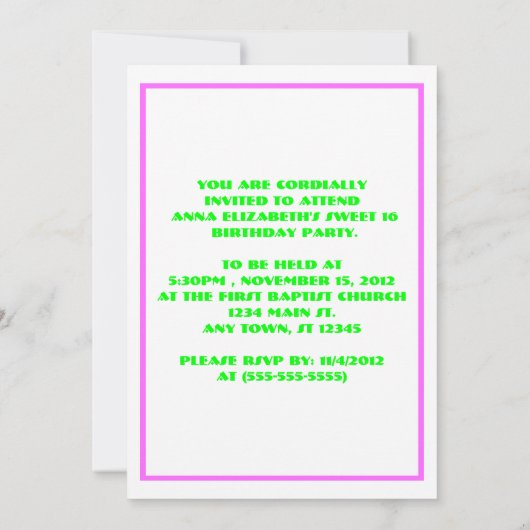 Retro Sparkle Neon Birthday Uitnodiging (Achterkant)